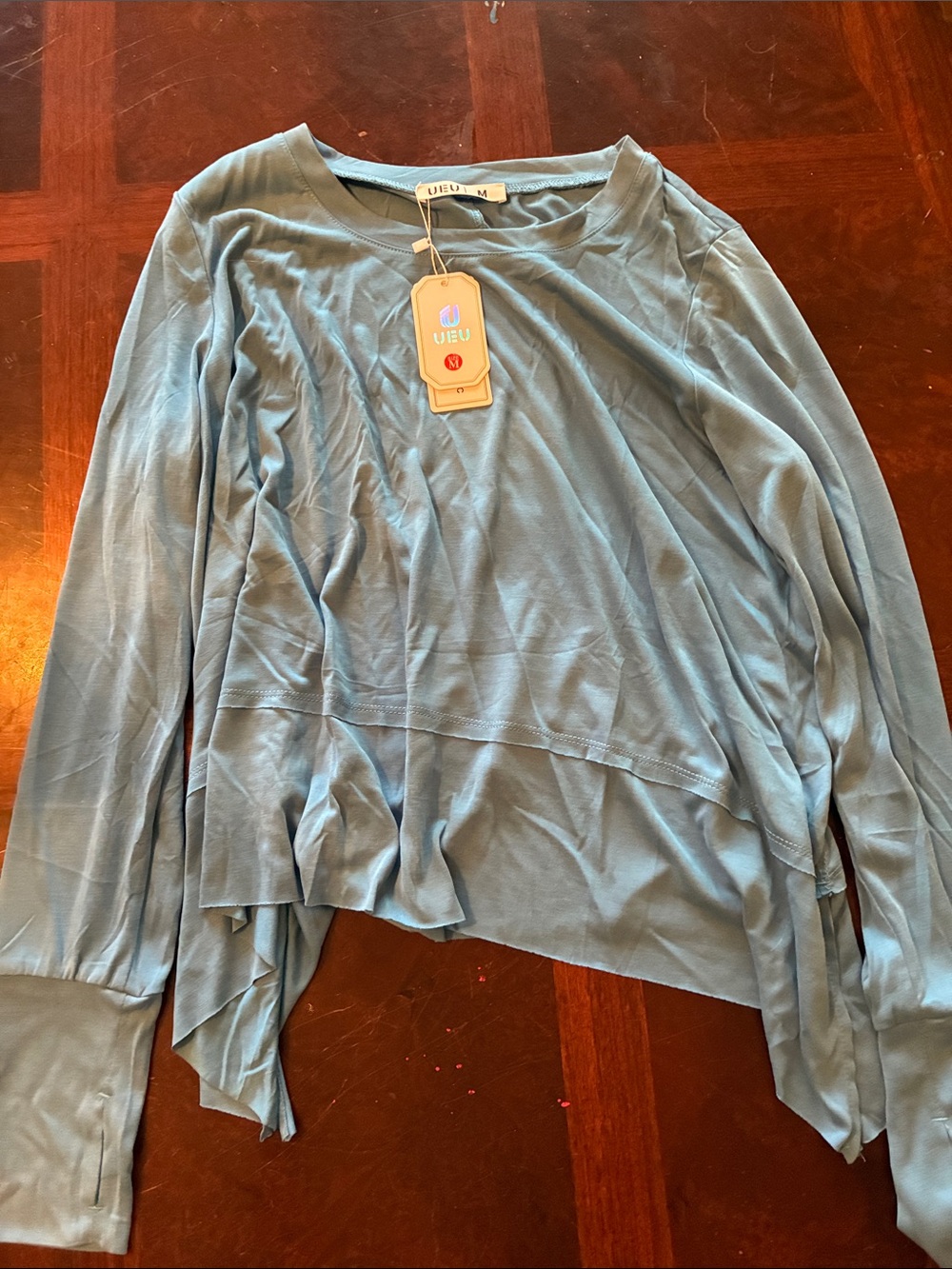 Amazon Light Blue Draped Long-Sleeve Top